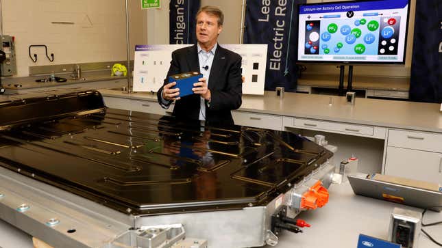 Ted Miller, a Ford battery research manager, at the announcement Monday. 