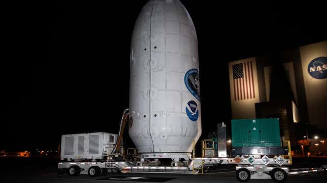 The GOES-U satellite being transported from the Astrotech Space Operations facility to the SpaceX hangar at Launch Complex 39A at NASA’s Kennedy Space Center in Florida.