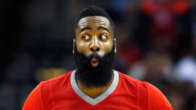 James Harden #13 of the Houston Rockets celebrates after a basket during their game against the Toronto Raptors at the Toyota Center on February 21, 2015, in Houston, Texas. 