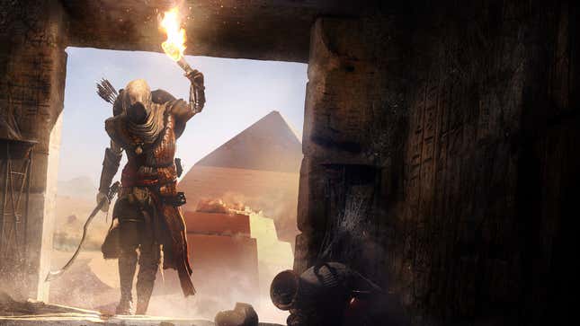 Bayek enters a tomb.