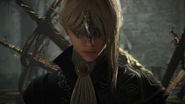 A woman wears a mask before revealing her identity.