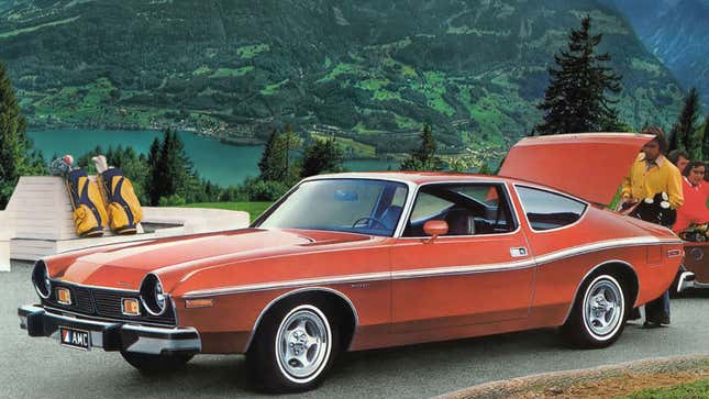 A photo of a red AMC Matador coupe. 