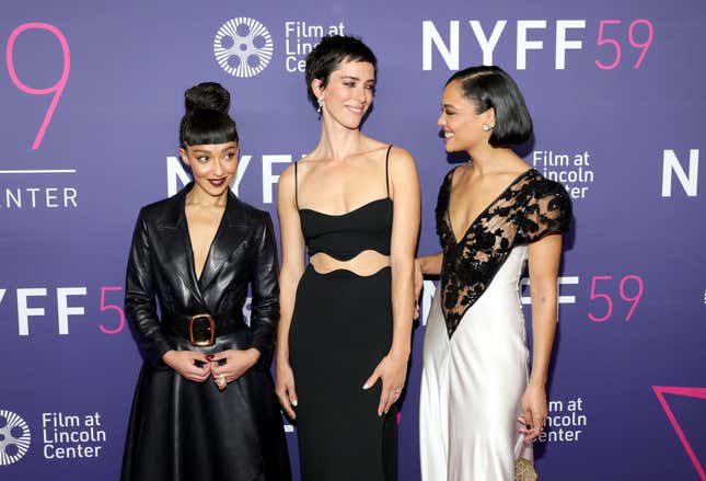 (L-R) Ruth Negga, Rebecca Hall and Tessa Thompson attend Netflix’s “Passing” premiere during the 59th New York Film Festival at Alice Tully Hall on October 03, 2021 in New York City. 