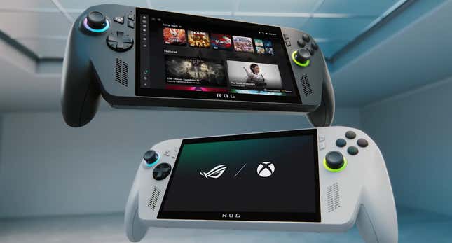 Xbox Ally handhelds float in the air.