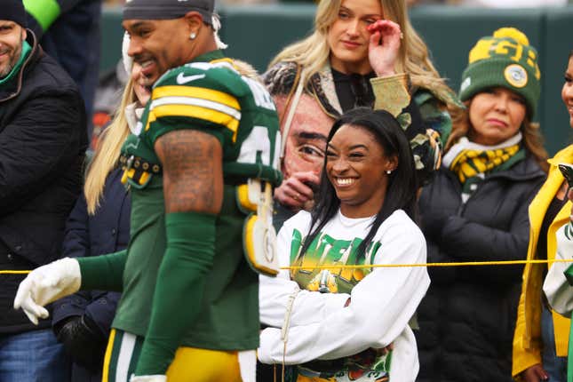 Simone Biles was in attendance for Green Bay’s game against Minnesota