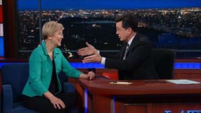 Stephen Colbert and 'Voltron Candidate' Elizabeth Warren Talk Primaries, Trump, and More