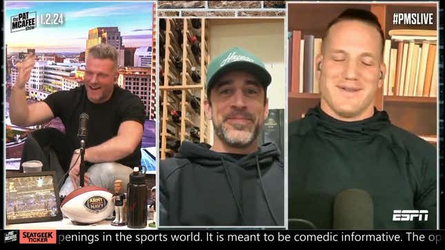 Image for article titled Jimmy Kimmel-Aaron Rodgers libel suit looms; Justin Fields is not the answer in 2024; ESPN apologizes for live, bare boob