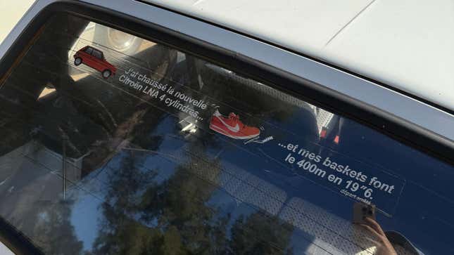 Image for article titled This Funny Citroën Sticker Advertises How Much Faster A Slow-Ass Hatchback Is Than You Running In Nikes, At Least