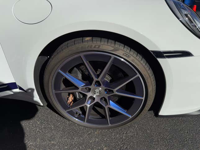 Front wheel of a white 2025 Porsche 911 Carrera T