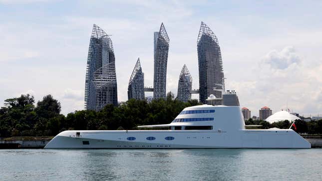 A mega-yacht docked in Singapore