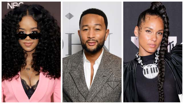 H.E.R, left; John Legend, Alicia Keys.