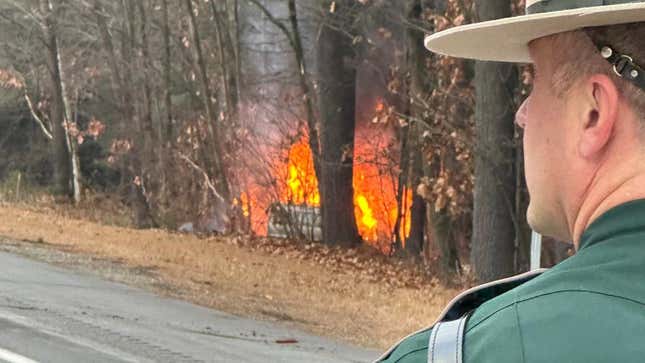 Image for article titled Burning Car Filled With Hundreds Of Rounds Of Ammunition Opens Fire On Firefighters Trying To Extinguish Its Blaze