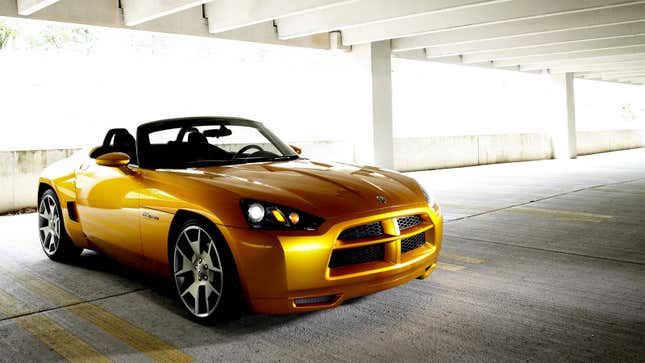 A photo of a golden Dodge Demon concept car in a parking lot. 