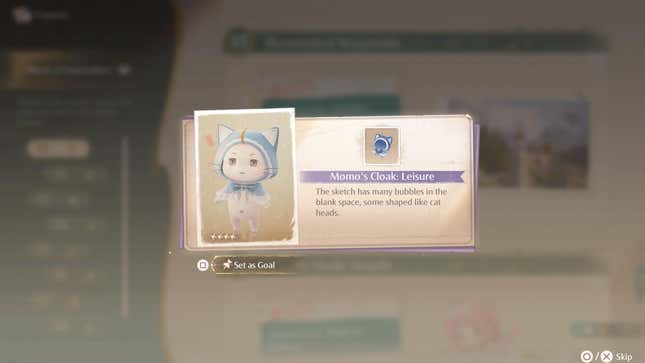 A notification for Momo’s Leisure Cloak, one of the hidden Course rewards.