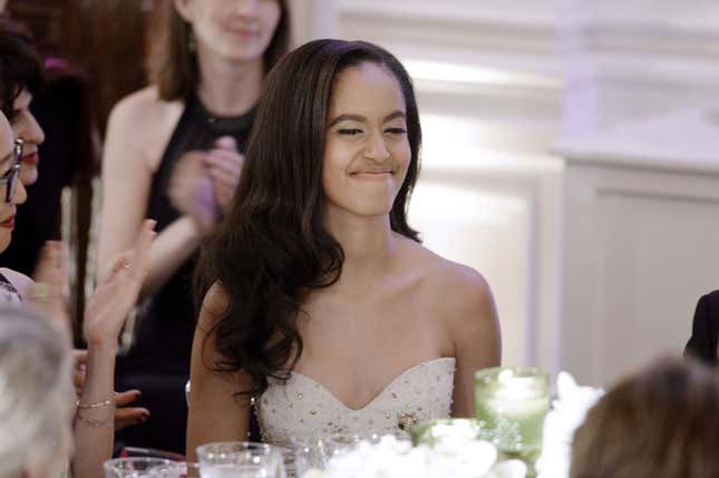 WASHINGTON, DC - MARCH 10: Malia Obama attends a State Dinner at the White House March 10, 2016 in Washington, D.C. Hosted by President and First Lady Obama, the dinner is in honor of Prime Minister Justin Trudeau and First Lady Sophie Gregoire Trudeau of Canada.