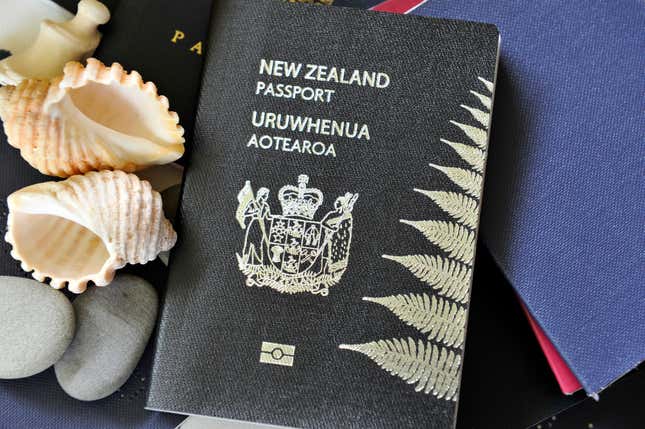 New Zealand passport among some shells