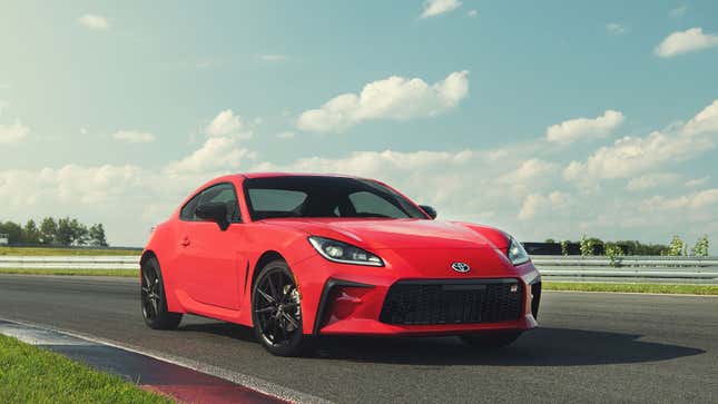 A photo of a red Toyota GR86 sports car. 