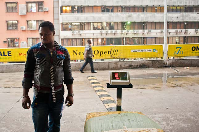 Zurick Onyeka runs a branch of his family shipping business in Guangzhou, sending shipments of everything from car parts to clothes to Nigeria.