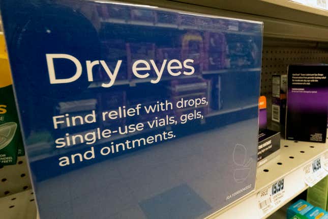 A selection of eye drops line a shelf at a pharmacy in Los Angeles on Tuesday, Dec. 12, 2023. Repeated recalls of eyedrops are drawing new attention to the limited powers U.S. regulators have to oversee medical products made overseas. Unlike prescription drugs, eyedrops and other over-the-counter products don&#39;t get preliminary review by the Food and Drug Administration. (AP Photo/Richard Vogel)