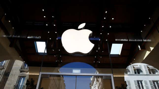 An Apple logo is pictured in an Apple store in Paris, France September 17, 2021.