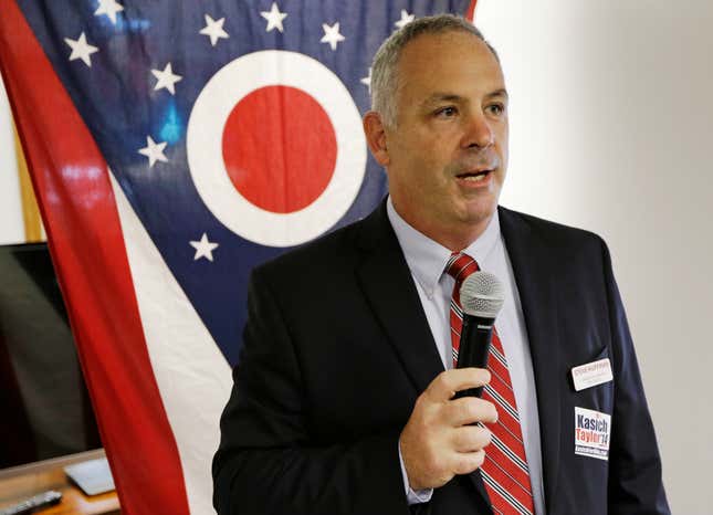 Steve Huffman, Republican candidate for the 80th district , speaks during a rally at Darke County GOP headquarters, Monday, Oct. 13, 2014, in Greenville, Ohio.
