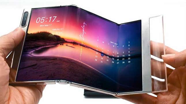 Samsung’s new S-foldable concept features an innovative multi-folding design that can bend both inwards and outwards depending on the device. 