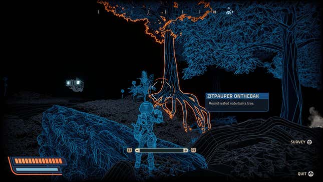 An astronaut scans a tree.