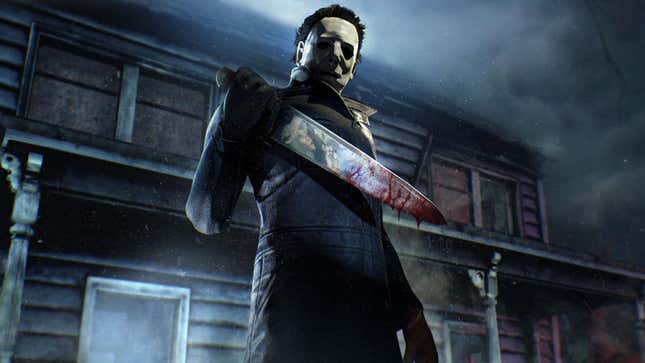 An image shows Michael Myers holding a bloody knife. 