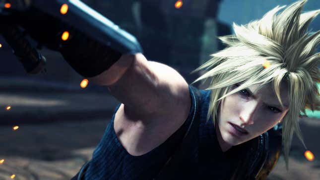Cloud strikes forward with his sword.