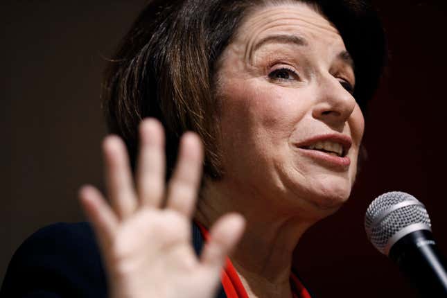 Democratic presidential candidate Sen. Amy Klobuchar at the Corner Sundry, Dec. 6, 2019, in Indianola,  Iowa