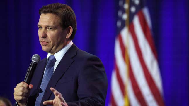 Florida Gov. Ron DeSantis speaks to Iowa voters gathered at the Iowa State Fairgrounds on March 10, 2023 in Des Moines, Iowa.