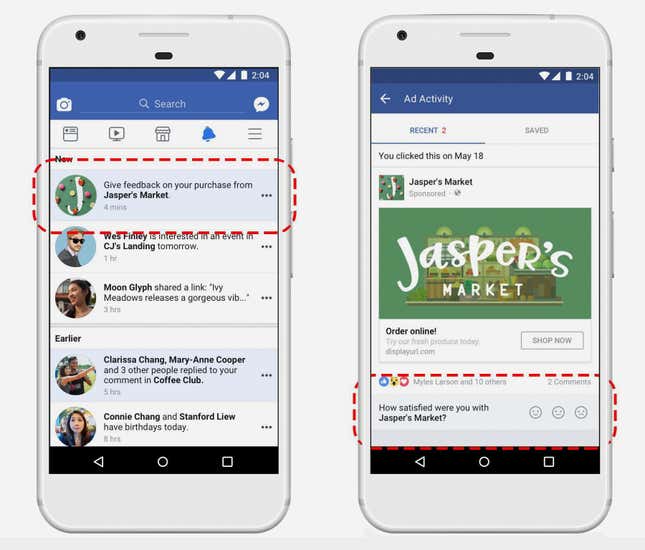 Facebook's ad feedback tool.