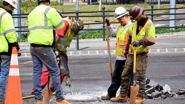 Image for article titled Study Finds 63% Of Construction Sites Just Group Of Friends Who Wanted To Play With Jackhammer