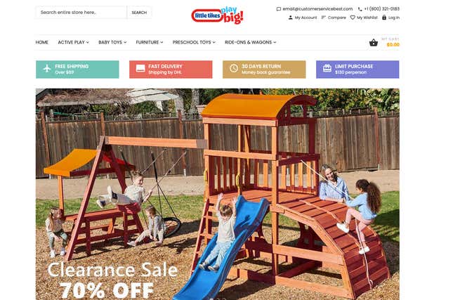 Another scam site made to look like Little Tikes, hosted at littletikesonline.com, in 2020.
