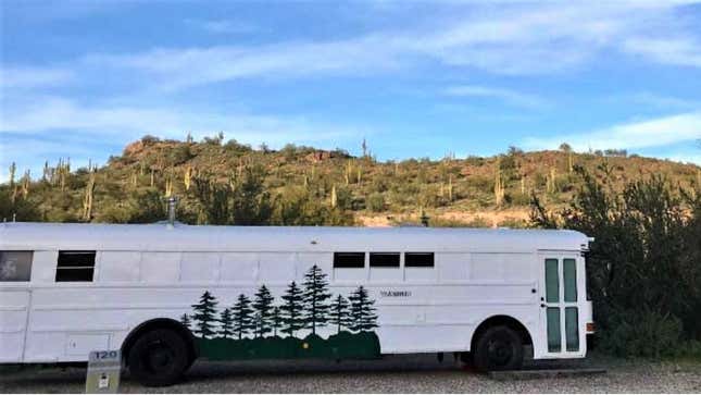 Image for article titled This Cozy School Bus RV Has Skylights And A Place To Wash Your Clothes