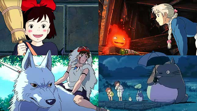 Clockwise from top left: Kiki’s Delivery Service, Howl’s Moving Castle, Princess Mononoke, My Neighbor Totoro (all images courtesy Studio Ghibli)