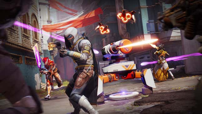 A screenshot of Destiny 2 players facing off against enemies in Onslaught.