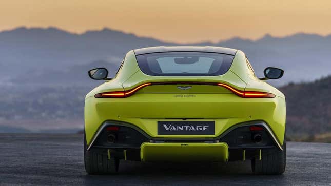 Aston Martin Vantage in highlighter yellow from the rear