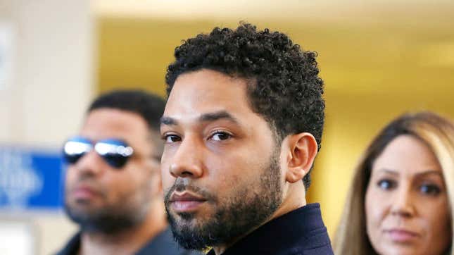 Jussie Smollett after a court appearance in Chicago, March 26, 2019. Prosecutors’ decision to drop all of his felony disorderly conduct charges has lawyers in the case of woman facing a similar charge asking why prosecutors want to treat her differently.