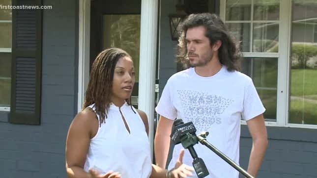 Abena and Alex Horton talk to reporters about their experience with getting their house appraised for refinancing.
