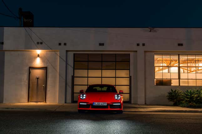 Image for article titled The 2021 Porsche 911 Turbo S In Guards Red Looks Juicy Light-Painted For Night Photos