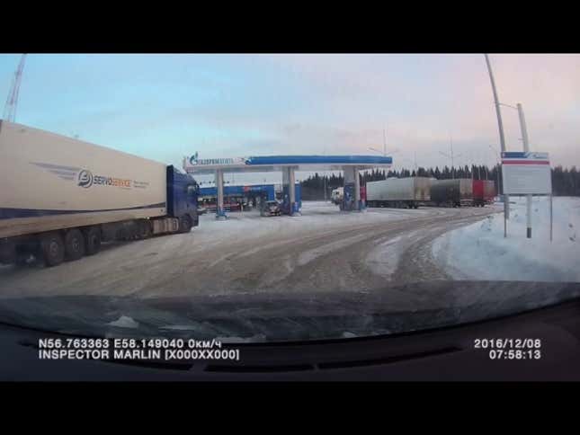 Spontaneous Tire Explosion Cleans Snow Off Russian Gas Station