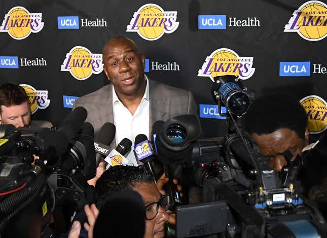 Image for article titled Magic Johnson Claims &#39;Betrayal&#39; and &#39;Backstabbing&#39; as Reasons He Abruptly Left the Los Angeles Lakers