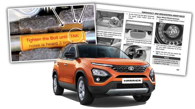 Image for article titled This Indian Car Has The Best Spare Tire Bolt-Tightening Instructions You&#39;ve Ever Seen