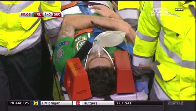 Ireland Player Stretchered Off Pitch After Losing Consciousness In Clash Of Heads