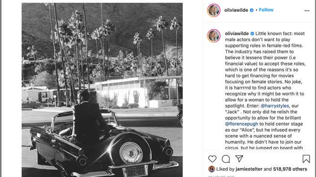 Image for article titled Olivia Wilde Is Moving in With Harry Styles and Posting About Their (Professional) Love