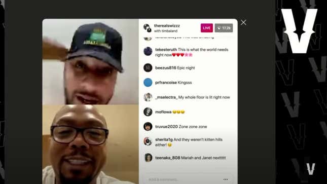 Swizz Beatz and Timbaland discussing a Verzuz event.