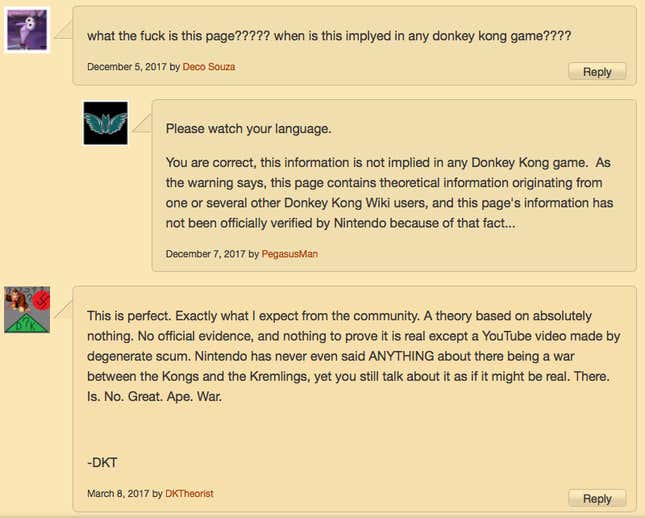 Comments on the Donkey Kong Wikia