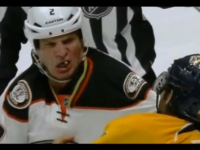 Kevin Bieksa's Tooth Knocked Out In Hockey Fight