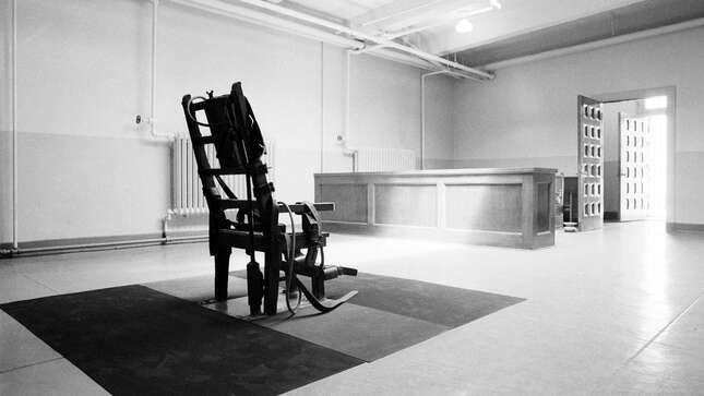 This 1968 file photo shows an empty electric chair in the Death House at Sing Sing Prison in Ossining, N.Y.